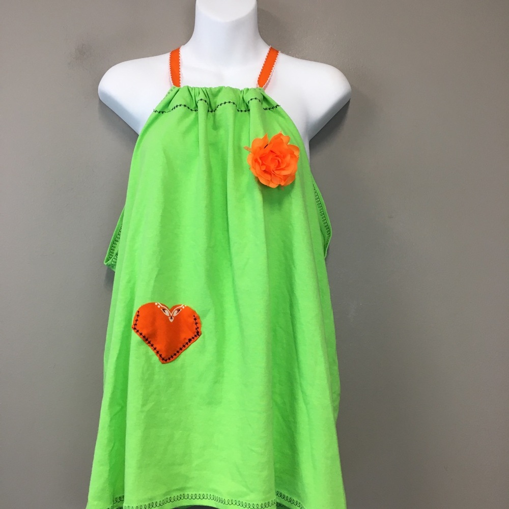 NWOT Neon Green Orange Tie Peephole Sleeveless Top
